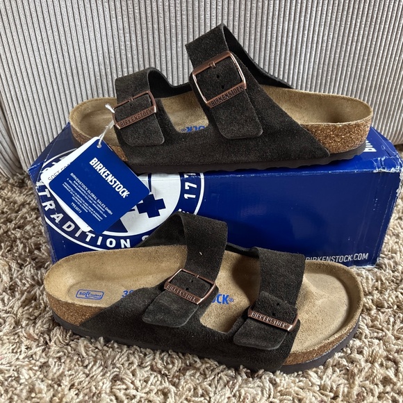 Birkenstock Arizona Mocha Suede Leather Soft Footbed Sandals Size 8 - Picture 1 of 13